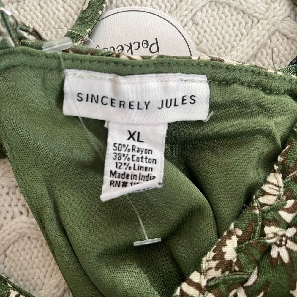 Sincerely Jules Olive Green Floral Dress Adjustable Straps, Lined Size Jrs. XL - Picture 14 of 16